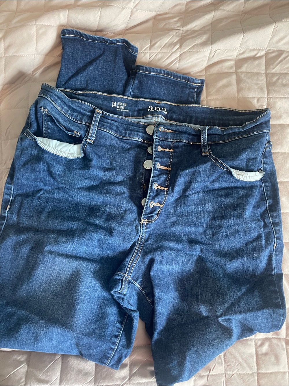 a.n.a High-Rise Button-Fly Dark Blue Jeans